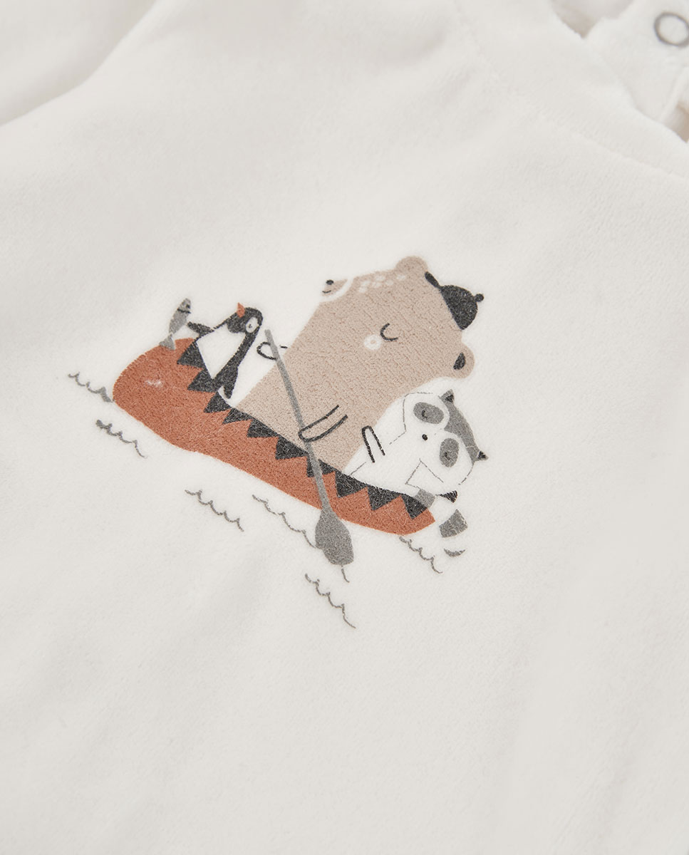 Babygrow para Bebé de Manga Comprida com Gola Redonda Branco / Carvalho-8
