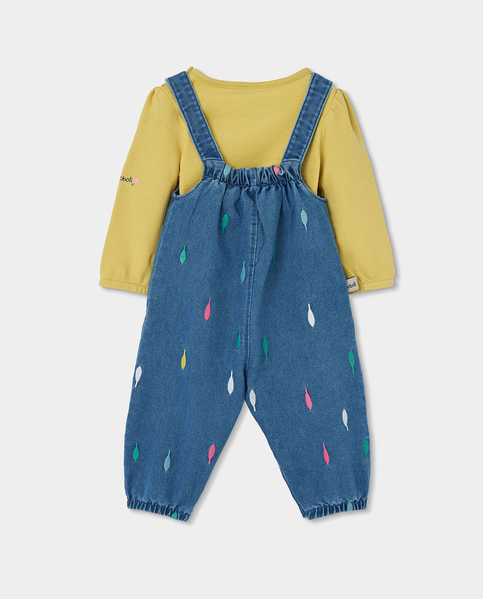 Conjunto de Malha para Bebé de Manga Comprida com Gola Redonda Amarelo-2