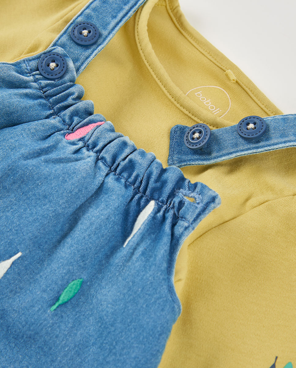 Conjunto de Malha para Bebé de Manga Comprida com Gola Redonda Amarelo-7