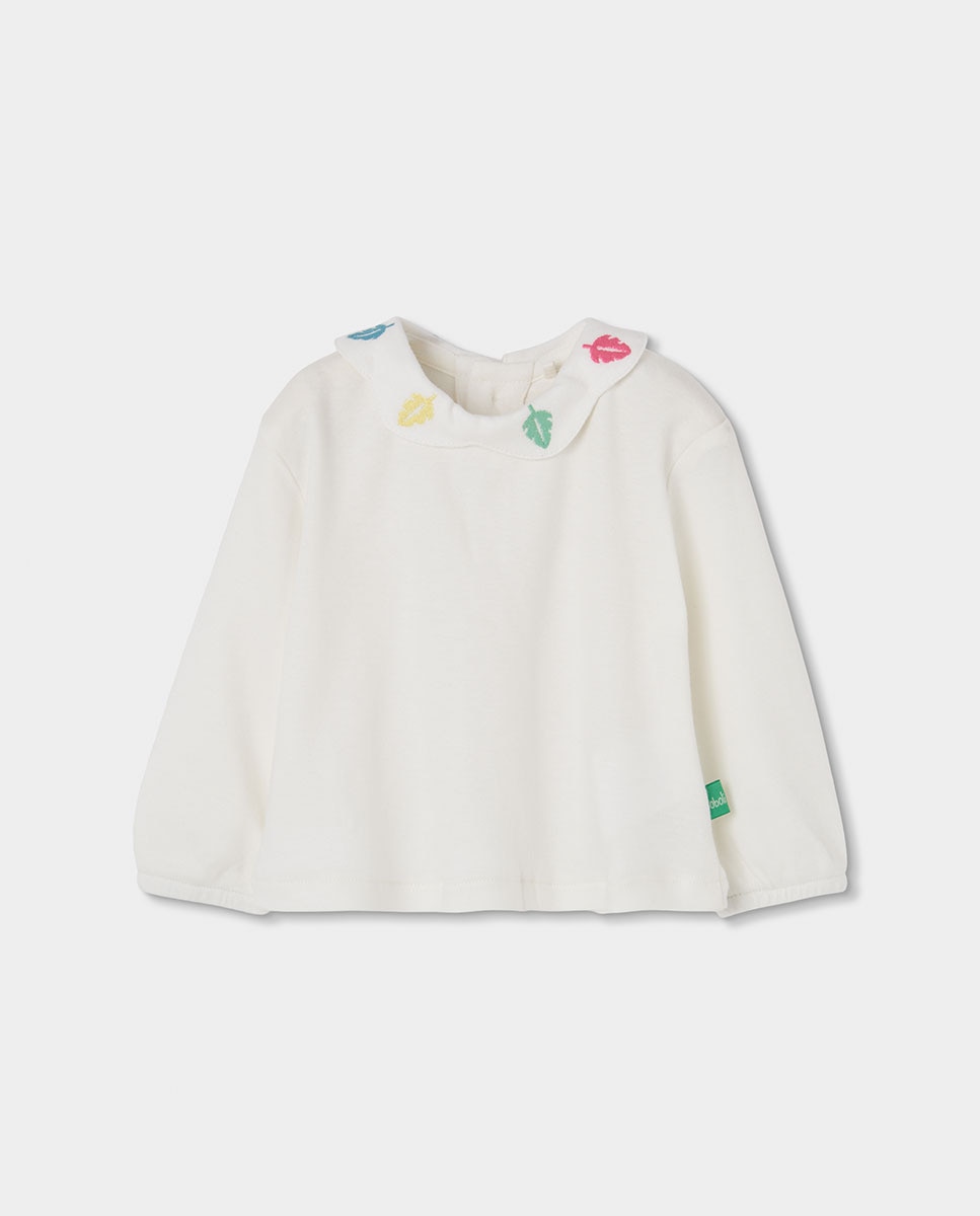 Vestido de Pana para Bebé de Manga Comprida com Gola Tipo Camisa Branco / Verde-3