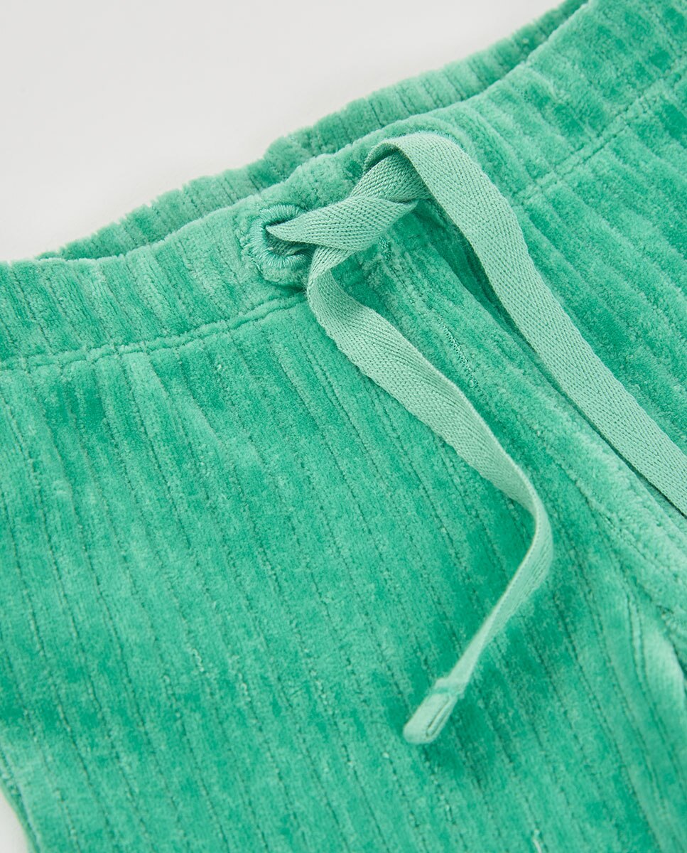Vestido de Pana para Bebé de Manga Comprida com Gola Tipo Camisa Branco / Verde-8