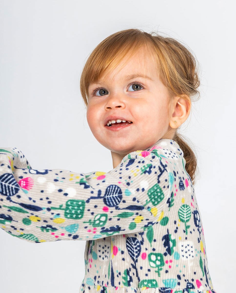 Vestido de Pana para Bebé de Manga Comprida com Gola Tipo Camisa Multicolor-2