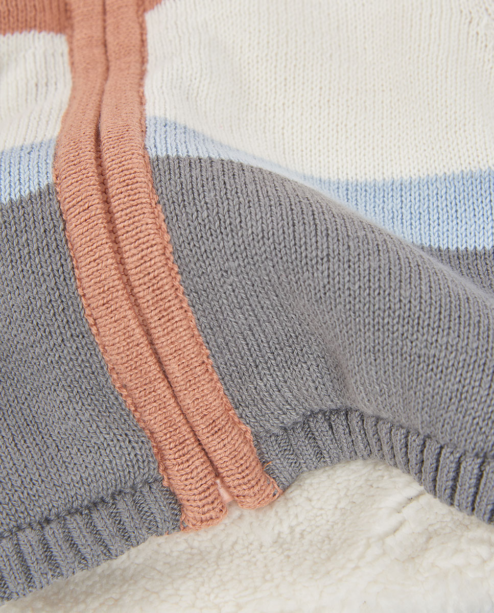 Casaco de Malha para Bebé com Capuz e Fecho Zip Branco / Azul-4