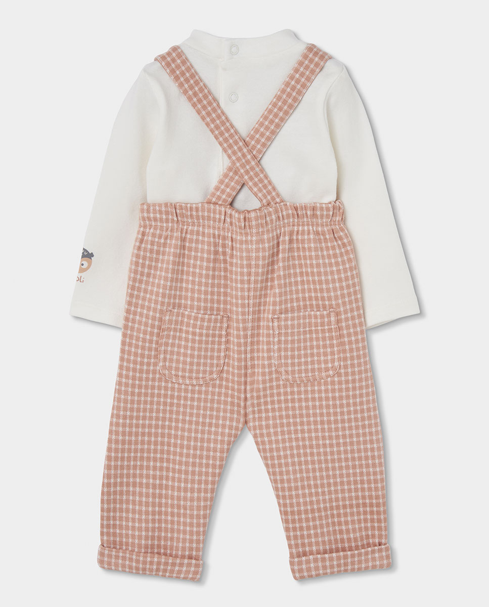 Conjunto de Malha para Bebé Aos Quadrados com Gola Semicisne Branco / Rosa-2