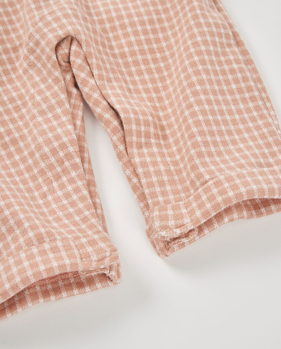 Conjunto de Malha para Bebé Aos Quadrados com Gola Semicisne Branco / Rosa-8