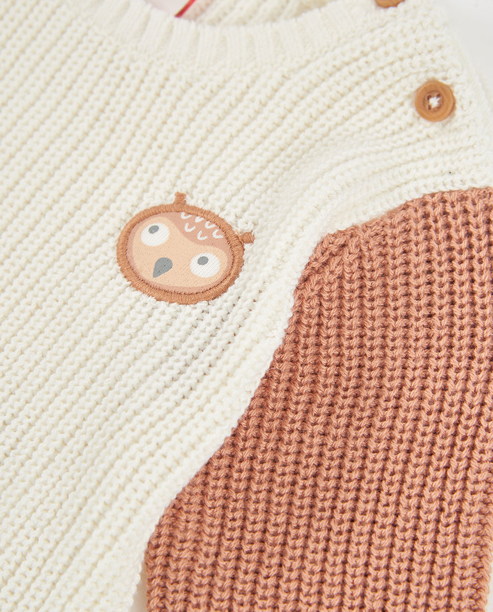 Camisola de Malha para Bebé de Manga Comprida com Gola Redonda Boboli Argila-3