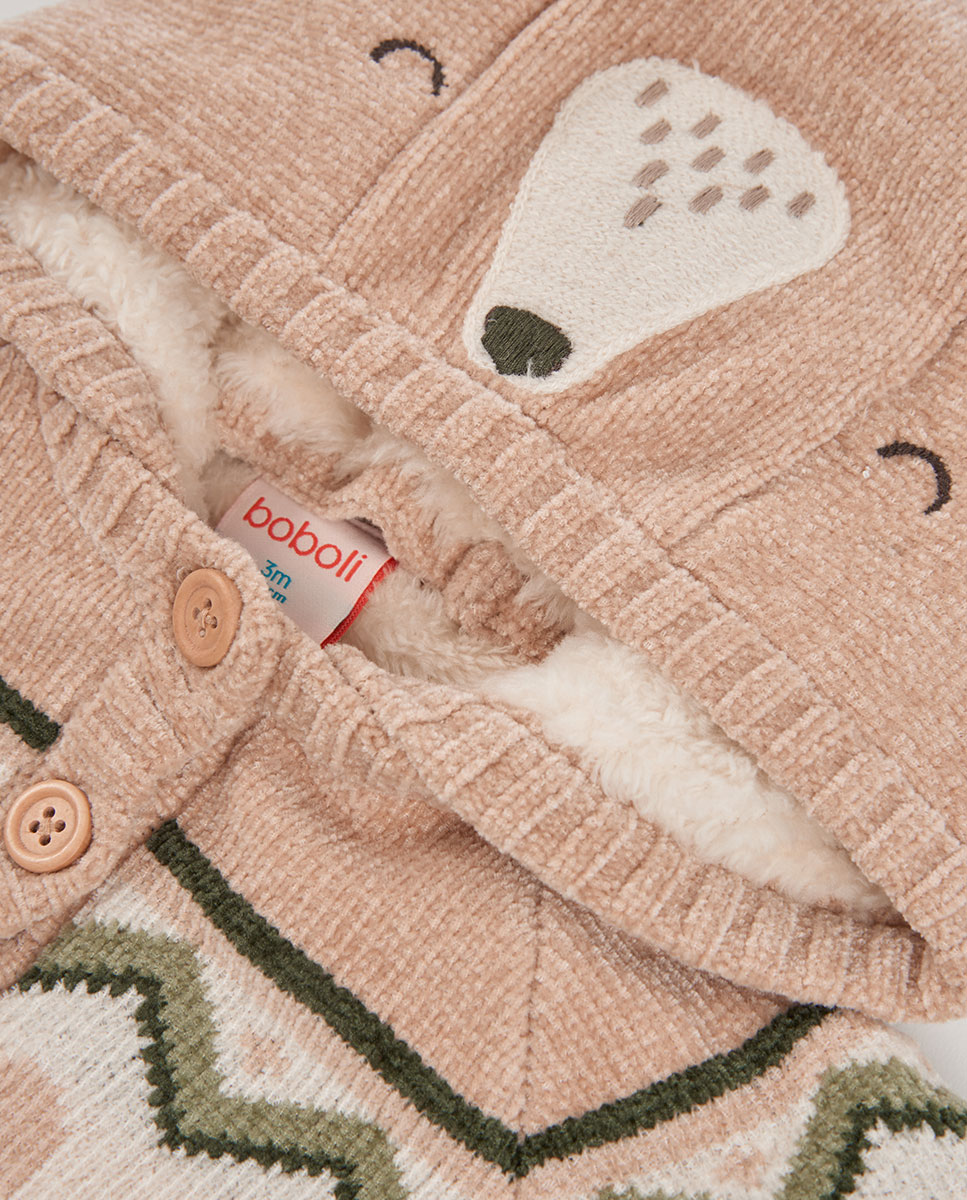 Conjunto de Malha para Bebé de 4 Peças com Estampado de Animais Do Bosque em Cru Boboli Cru-5