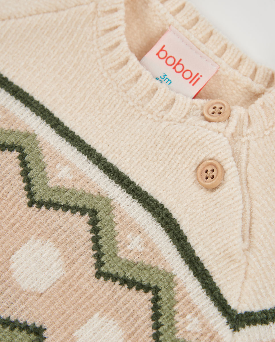 Conjunto de Malha para Bebé de Manga Comprida com Estampado de Cenefas Verde-7