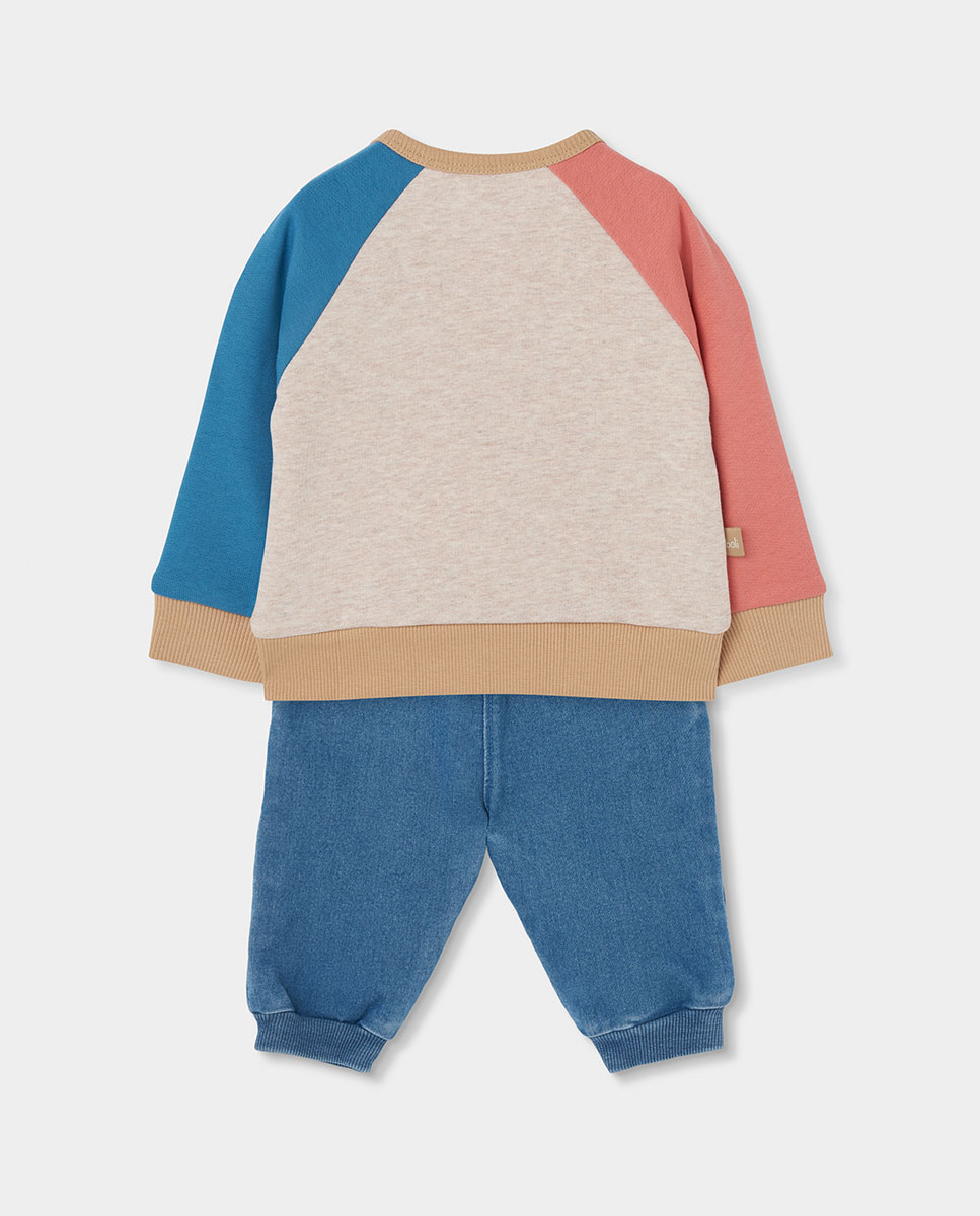 Conjunto de Algodão para Bebé com Gola Redonda Rosa / azul marinho-2
