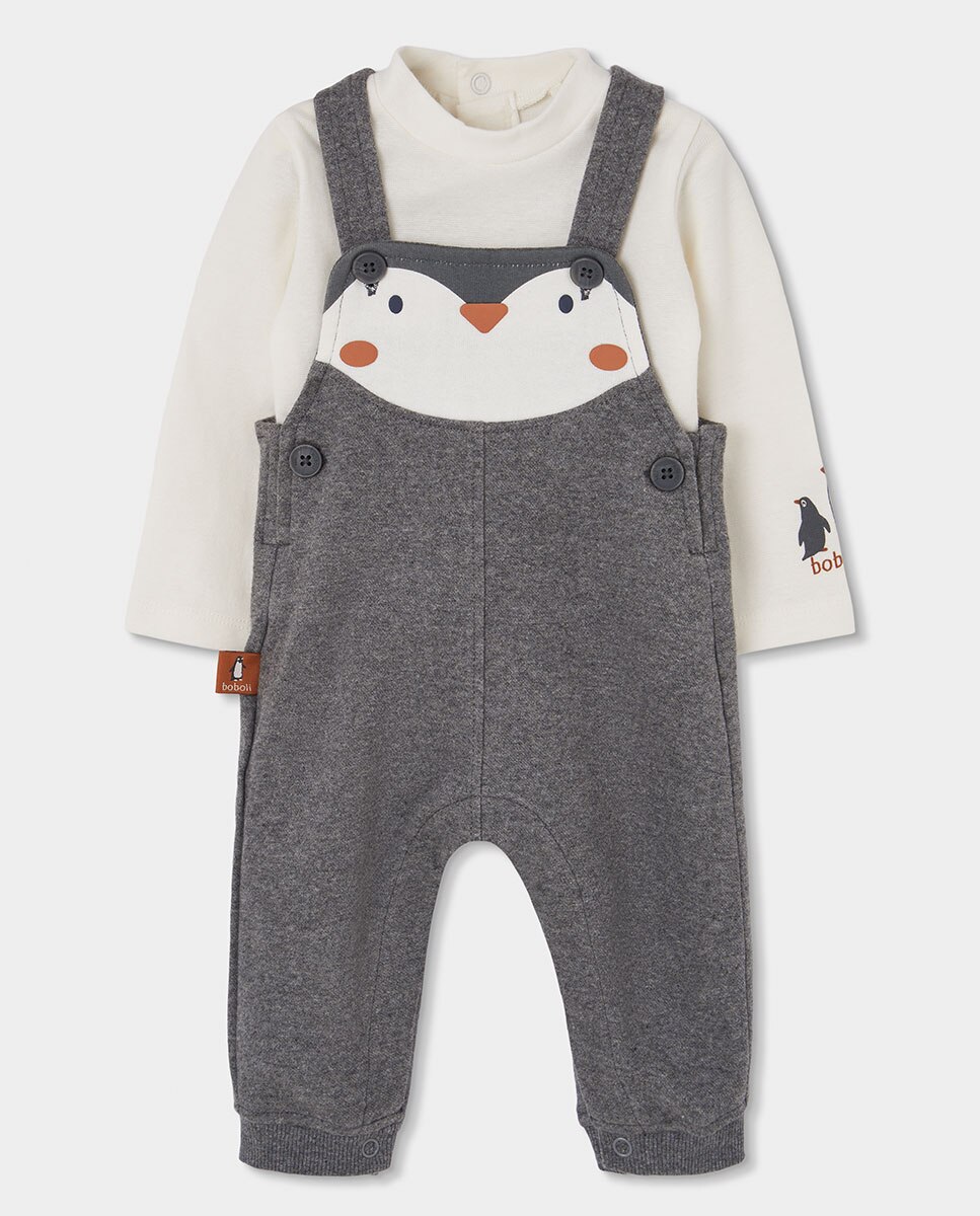 Imagem 0 de Conjunto de 2 Peças Jardineiras e T-shirt para Bebé com Estampado de Pinguim