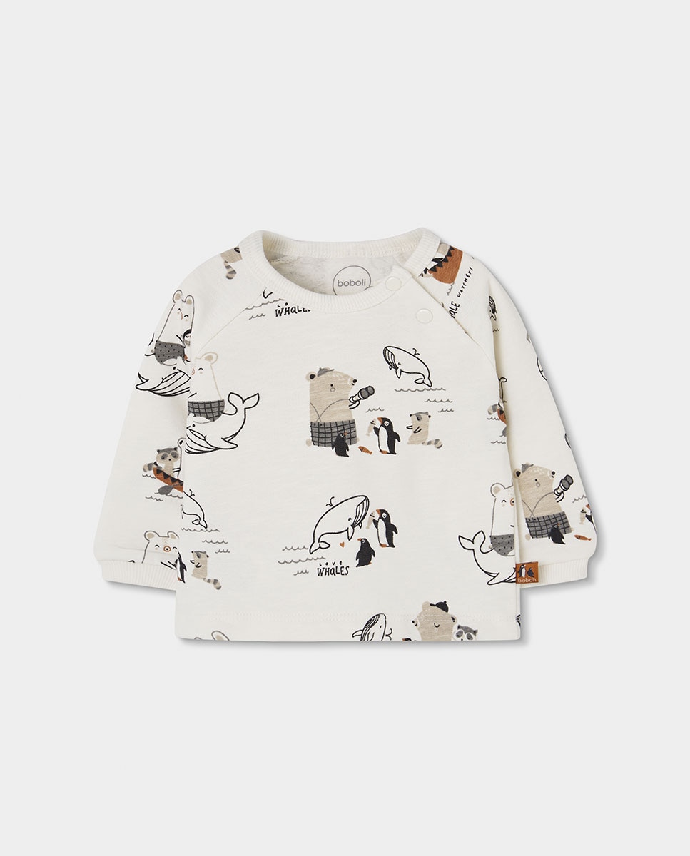 Conjunto de Malha para Bebé de Algodão de Manga Comprida Branco / Laranja-3