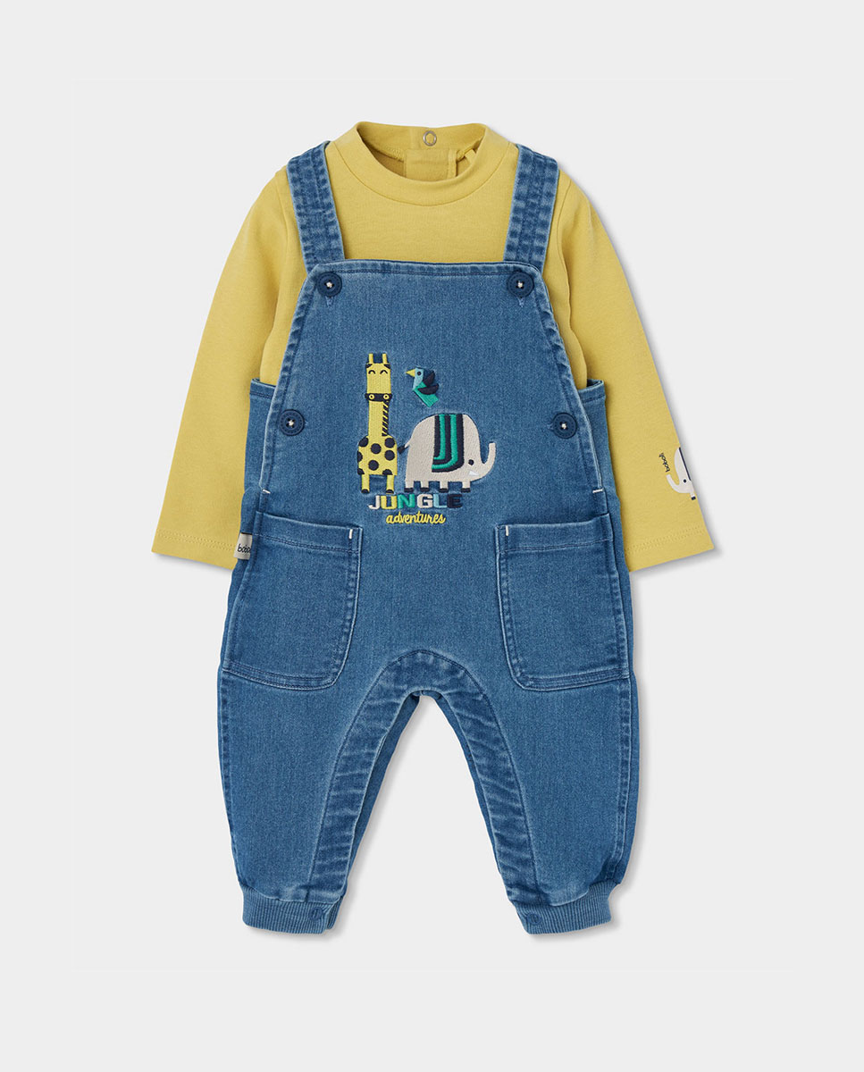 Conjunto para Bebé com Gola Semicisne e Bolso Amarelo-1