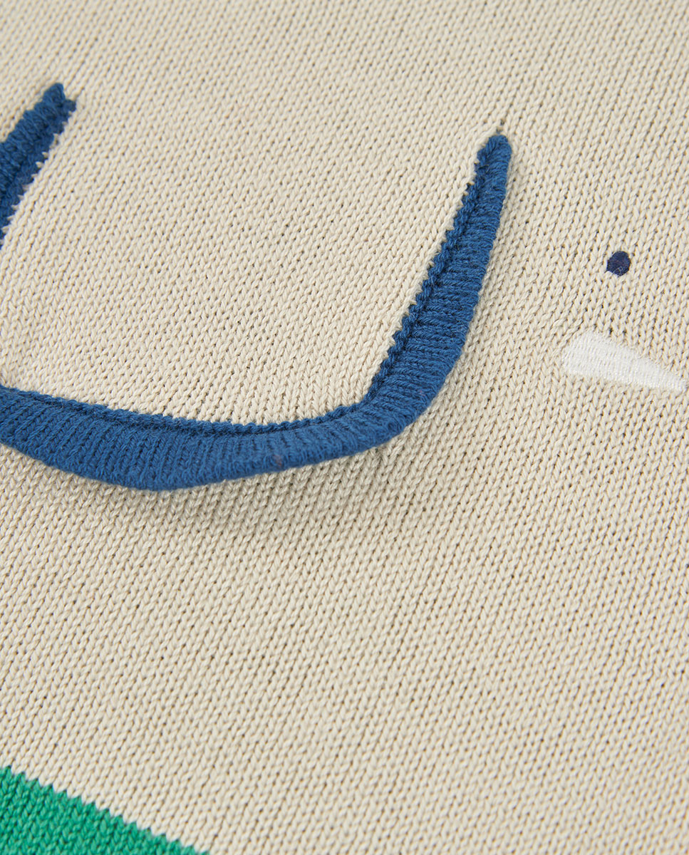 Conjunto para Bebé com Gola Semicisne e Bolso Branco / Azul-4