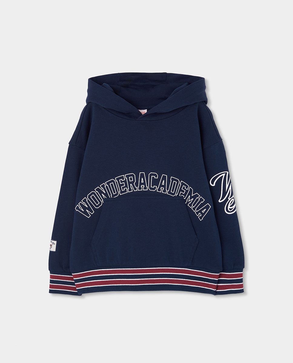 Sweatshirt de Felpa Infantil de Algodão com Capuz Azul-marinho-1