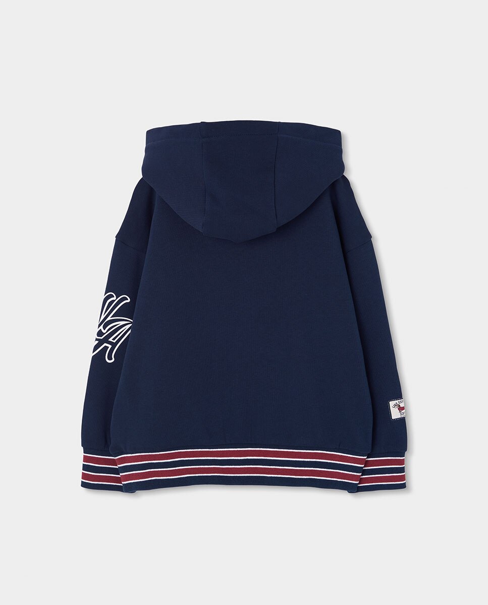 Sweatshirt de Felpa Infantil de Algodão com Capuz Azul-marinho-2