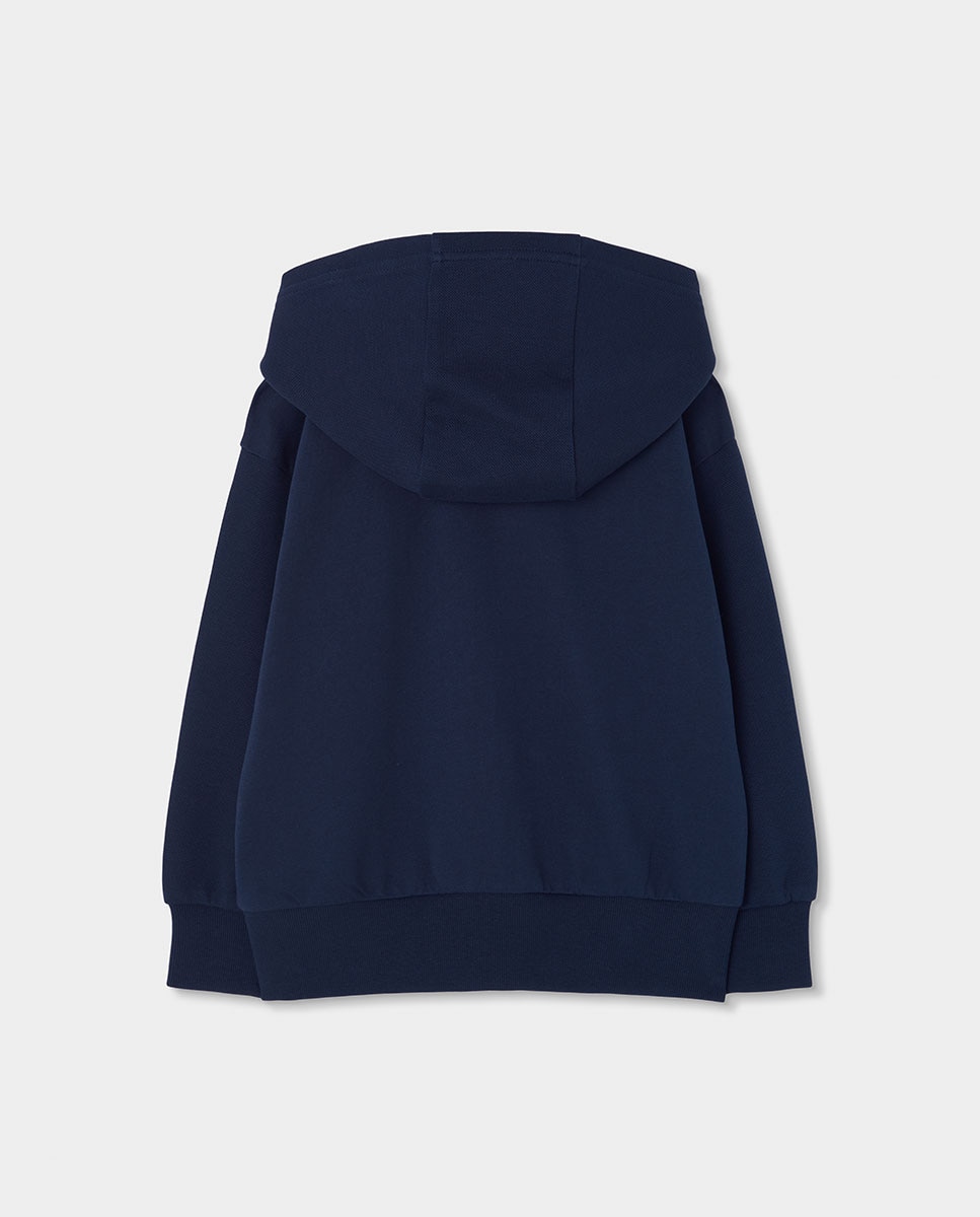 Casaco de Felpa Infantil de Algodão com Capuz e Fecho Zip Boboli Branco-2