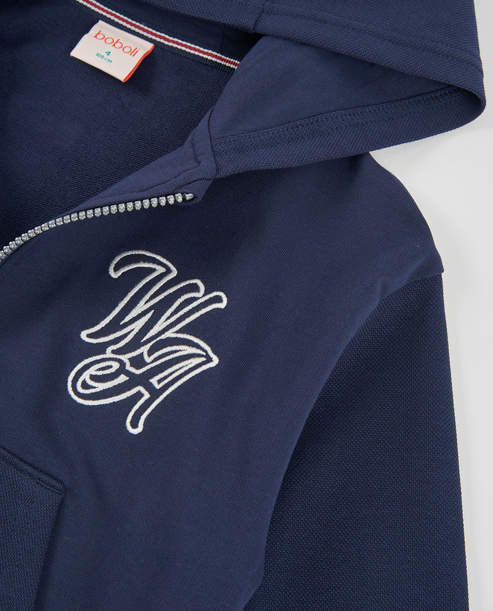 Casaco de Felpa Infantil de Algodão com Capuz e Fecho Zip Boboli Branco-3
