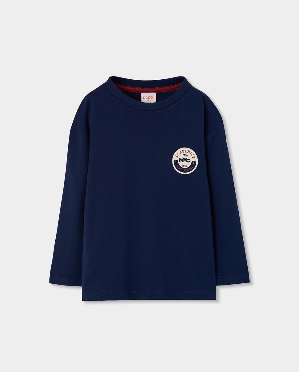 Imagem 0 de T-shirt Infantil de Algodão de Manga Comprida com Gola Redonda