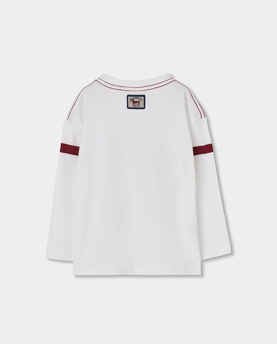 T-shirt Infantil de Algodão de Manga Comprida com Gola Redonda Bordeaux-2
