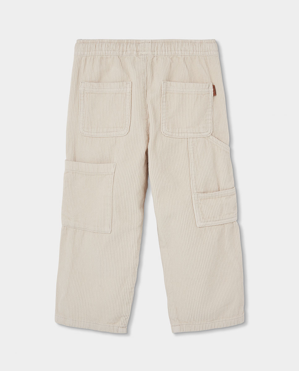 Calças de Bombazina Infantil de Algodão de Cintura Subida Branco-2