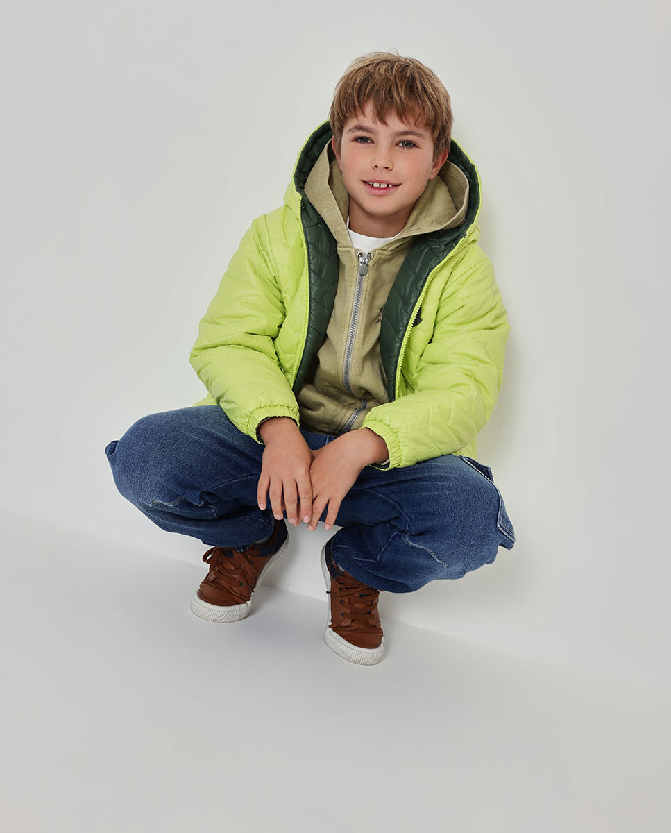 Parka Reversível Infantil com Capuz e Manga Comprida Verde-2