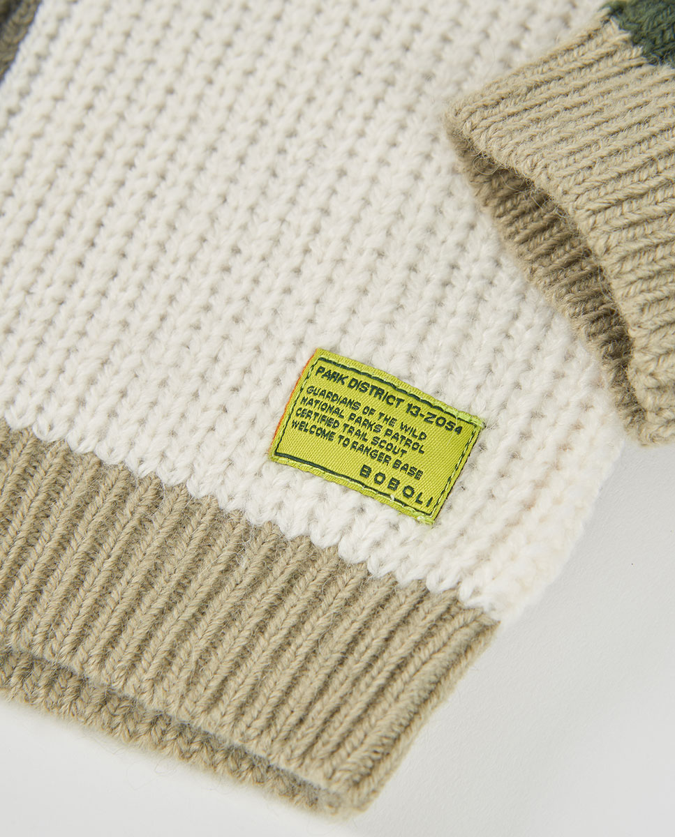 Camisola de Malha Infantil de Manga Comprida com Gola Redonda Branco / Verde-4
