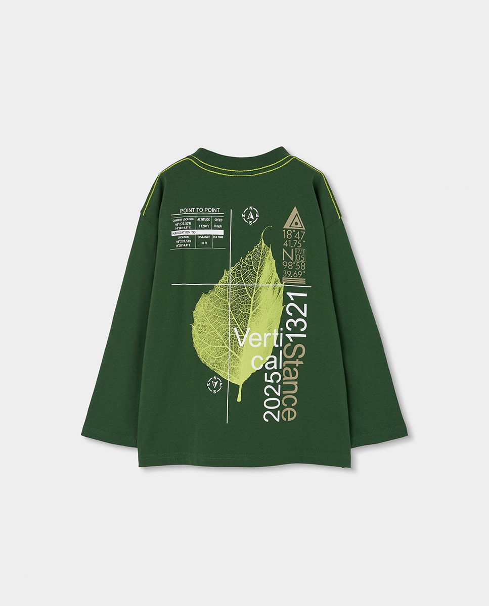 T-shirt Infantil de Algodão de Manga Comprida Verde-2