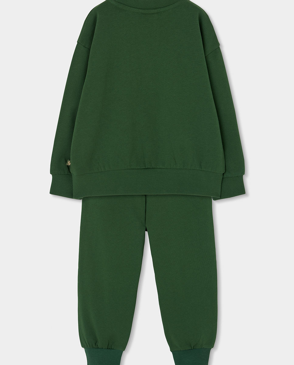 Conjunto de Sweatshirt Infantil de Manga Comprida com Gola Redonda Verde-2