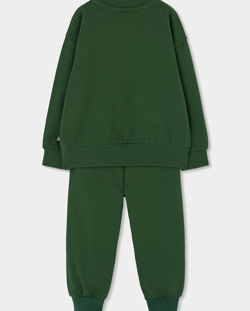 Conjunto de Fato de Treino Infantil de Manga Comprida com Gola Redonda Verde-2