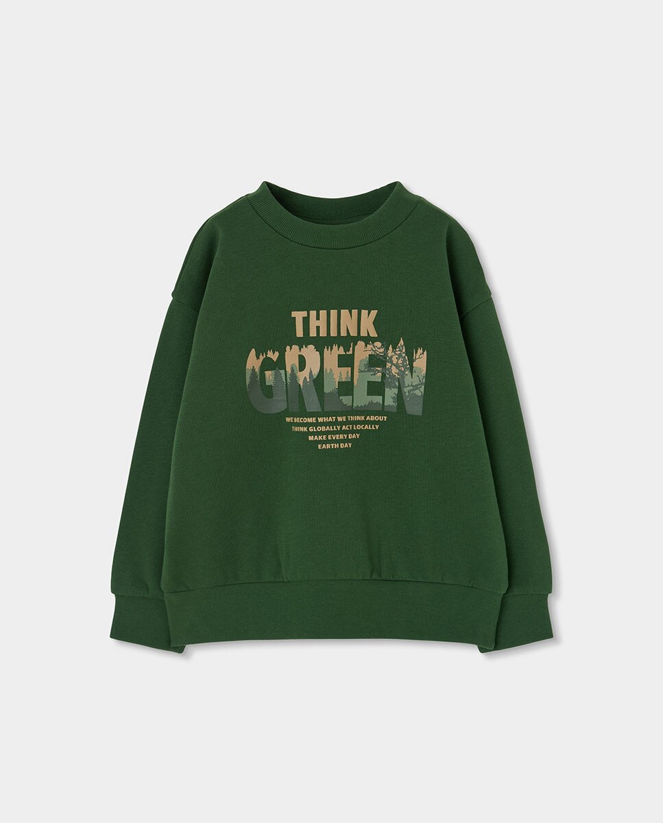 Conjunto de Fato de Treino Infantil de Manga Comprida com Gola Redonda Verde-3
