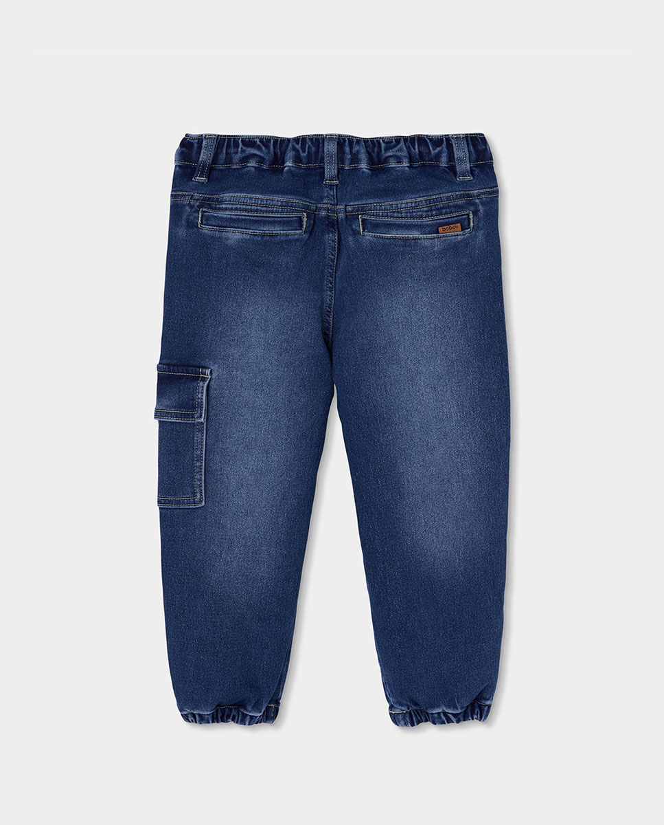 Calças Jeans Amplas com Cintura Subida Azul denim-2