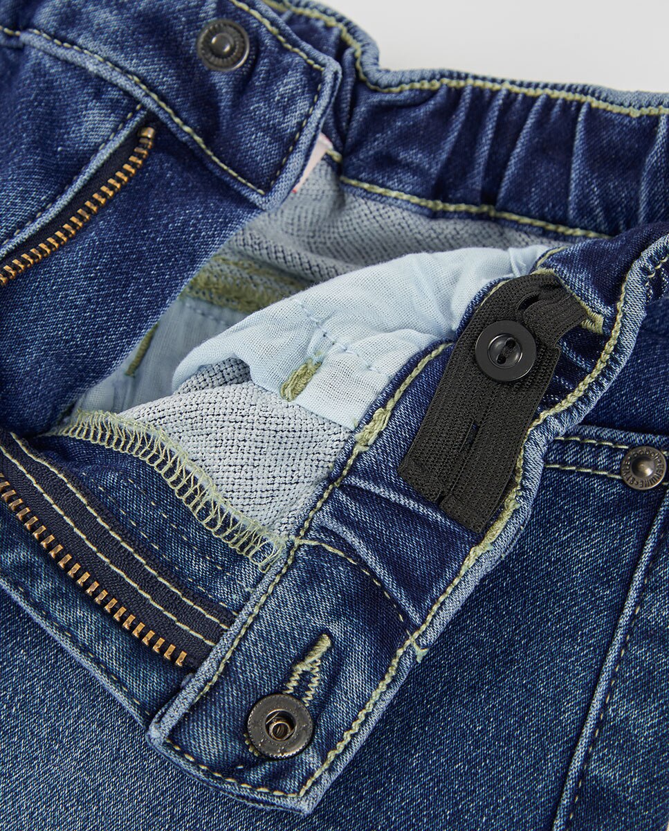 Calças Jeans Amplas com Cintura Subida Azul denim-3