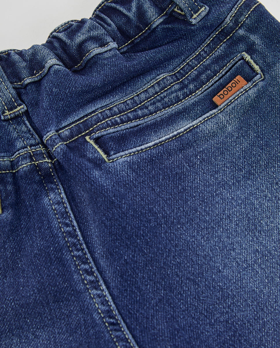Calças Jeans Amplas com Cintura Subida Azul denim-4