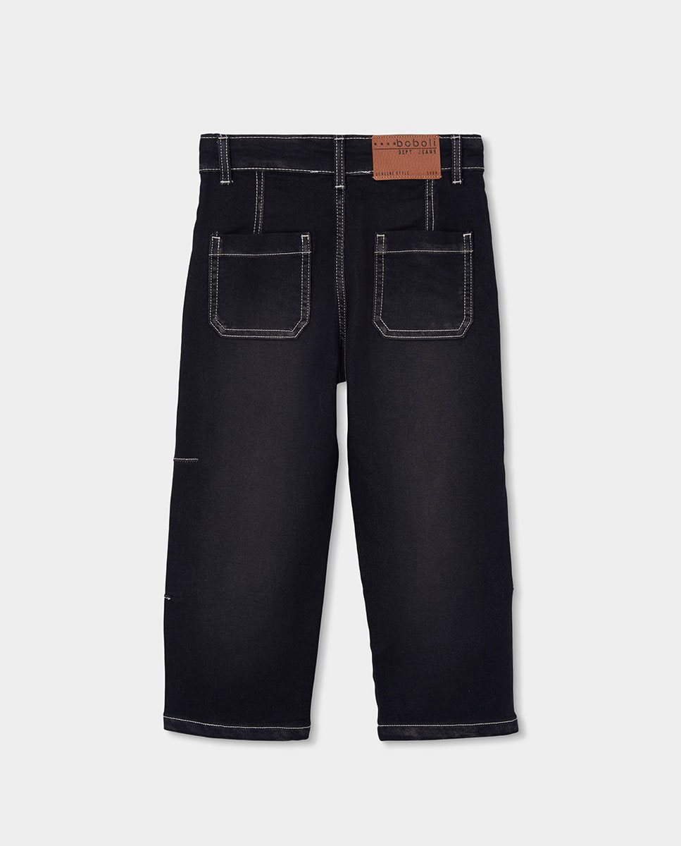 Calças Denim de Cintura Subida e Corte Amplo Infantil Preto / Branco-2