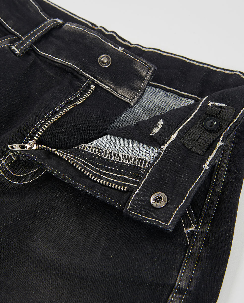 Calças Denim de Cintura Subida e Corte Amplo Infantil Preto / Branco-3