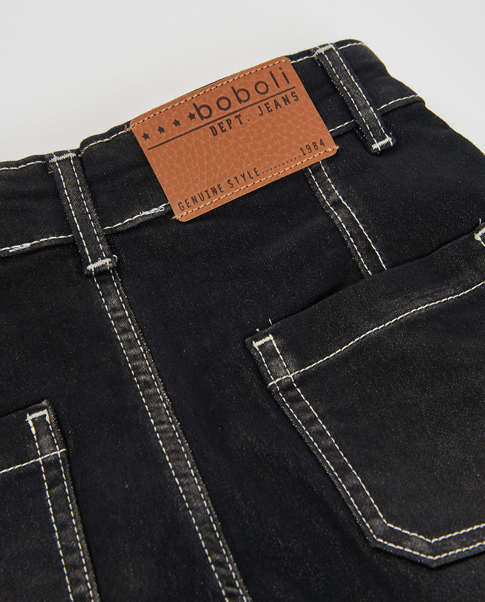 Calças Denim de Cintura Subida e Corte Amplo Infantil Preto / Branco-4
