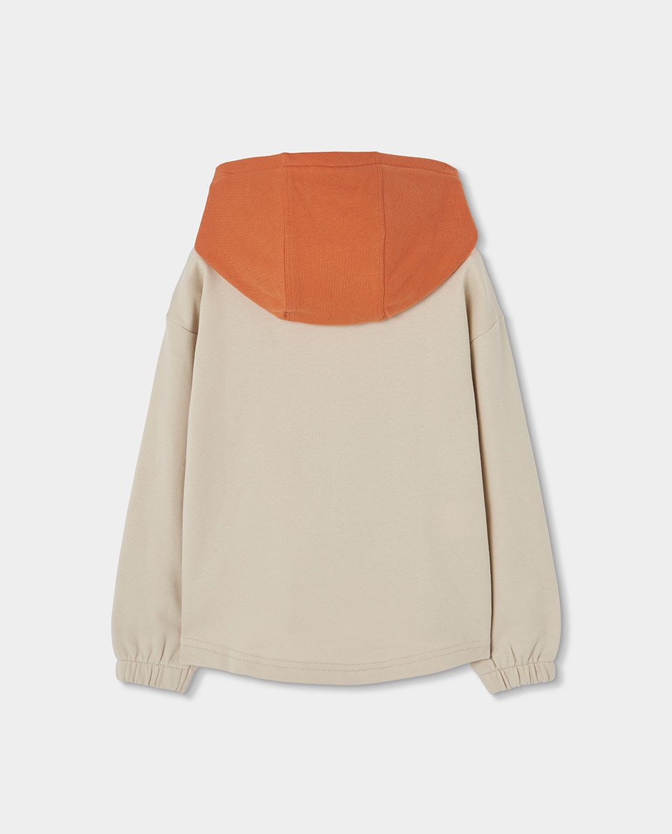 Sweatshirt de Felpa Infantil de Algodão com Capuz Branco / Laranja-2