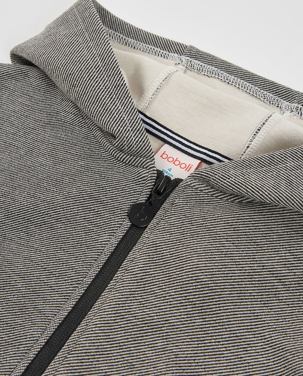 Blusão Infantil com Capuz e Fecho Zip Preto / Cinzento-3