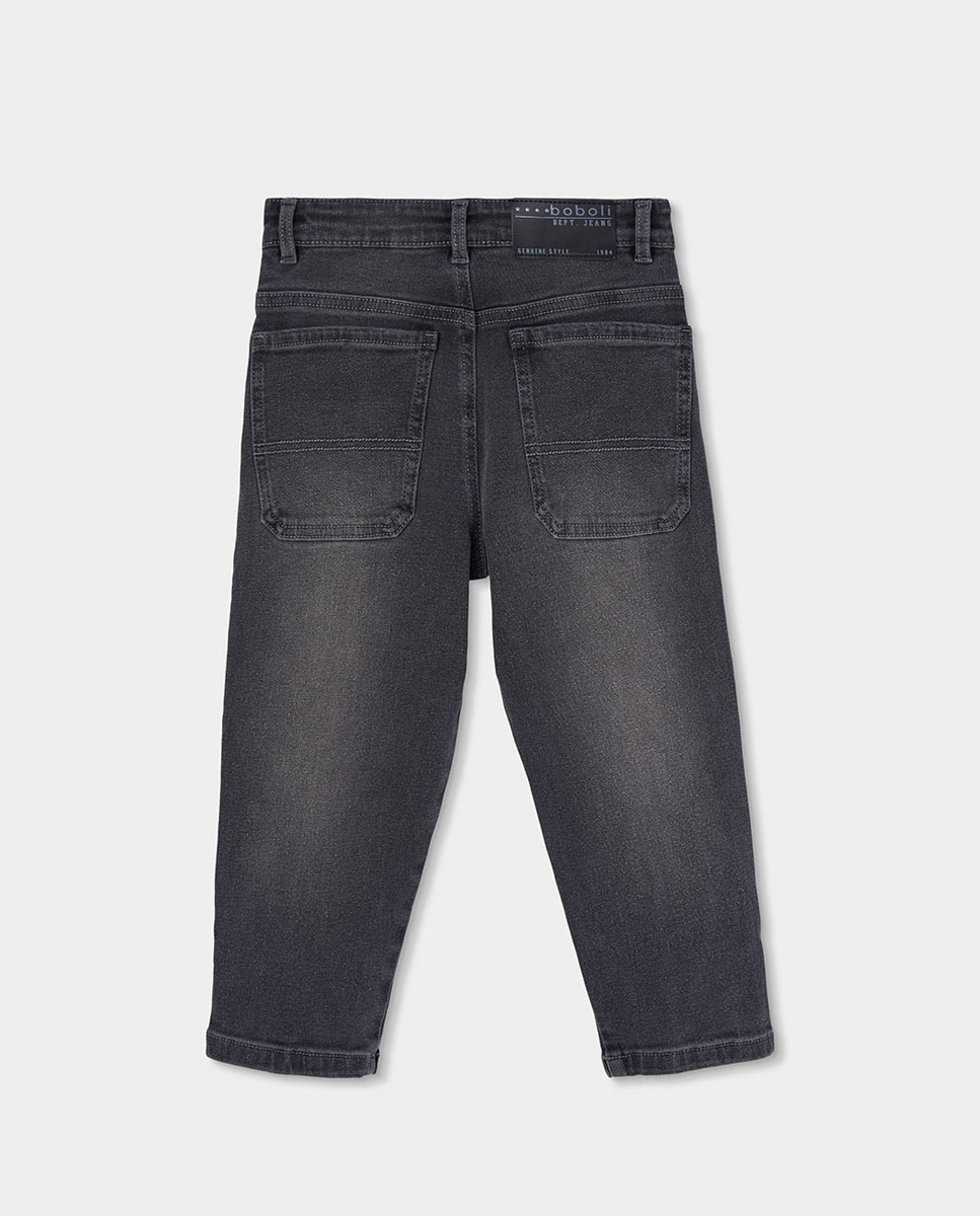 Calças Jeans Amplas com Cintura Subida Cinzento-2