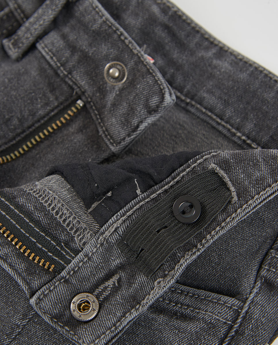 Calças Jeans Amplas com Cintura Subida Cinzento-3