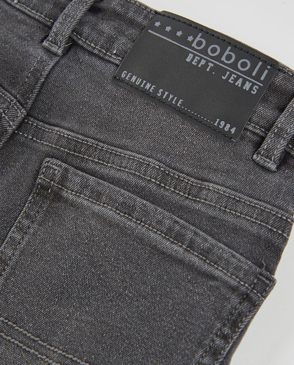 Calças Jeans Amplas com Cintura Subida Cinzento-4