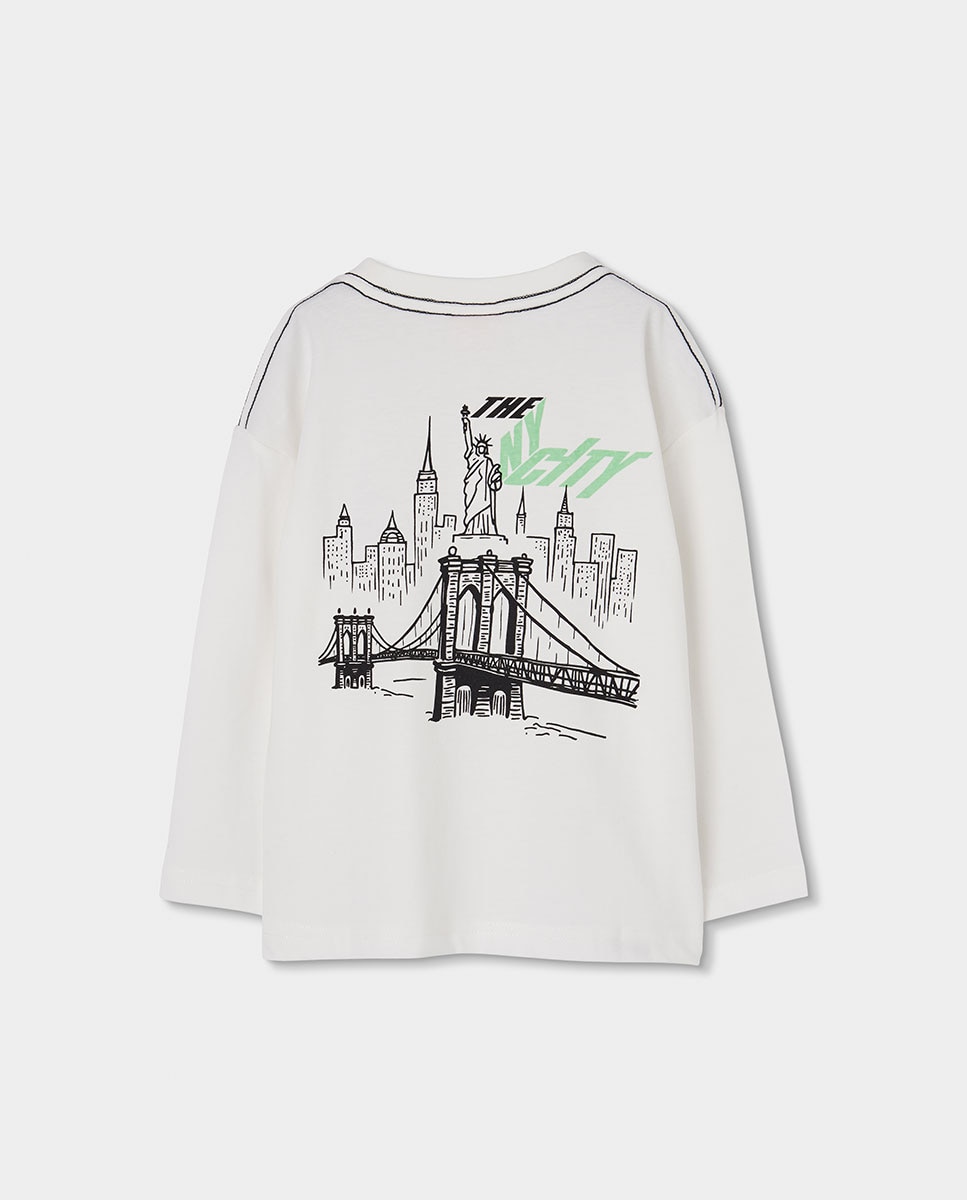 T-shirt Infantil de Algodão de Manga Comprida Preto-2