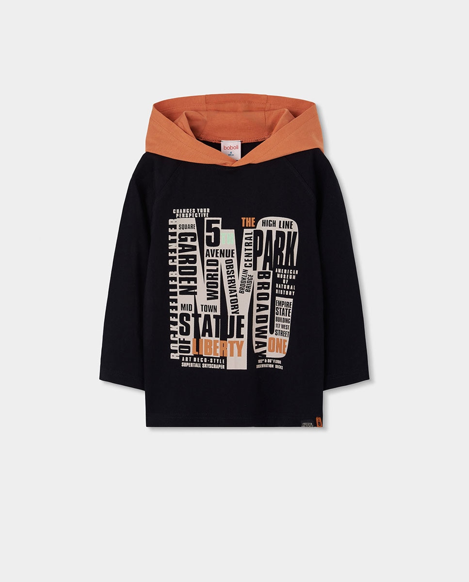 Imagem 0 de T-shirt Infantil de Algodão de Manga Comprida com Capuz
