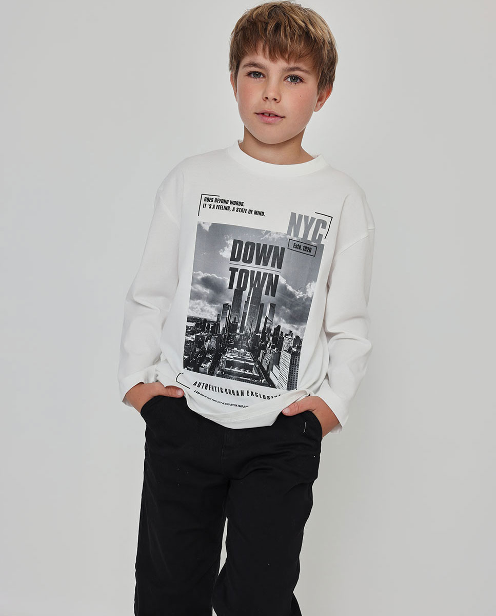 Imagem 0 de T-shirt Infantil de Manga Comprida com Gola Redonda