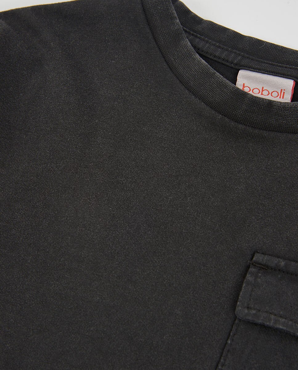 T-shirt Infantil de Manga Comprida com Gola Redonda Preto-3
