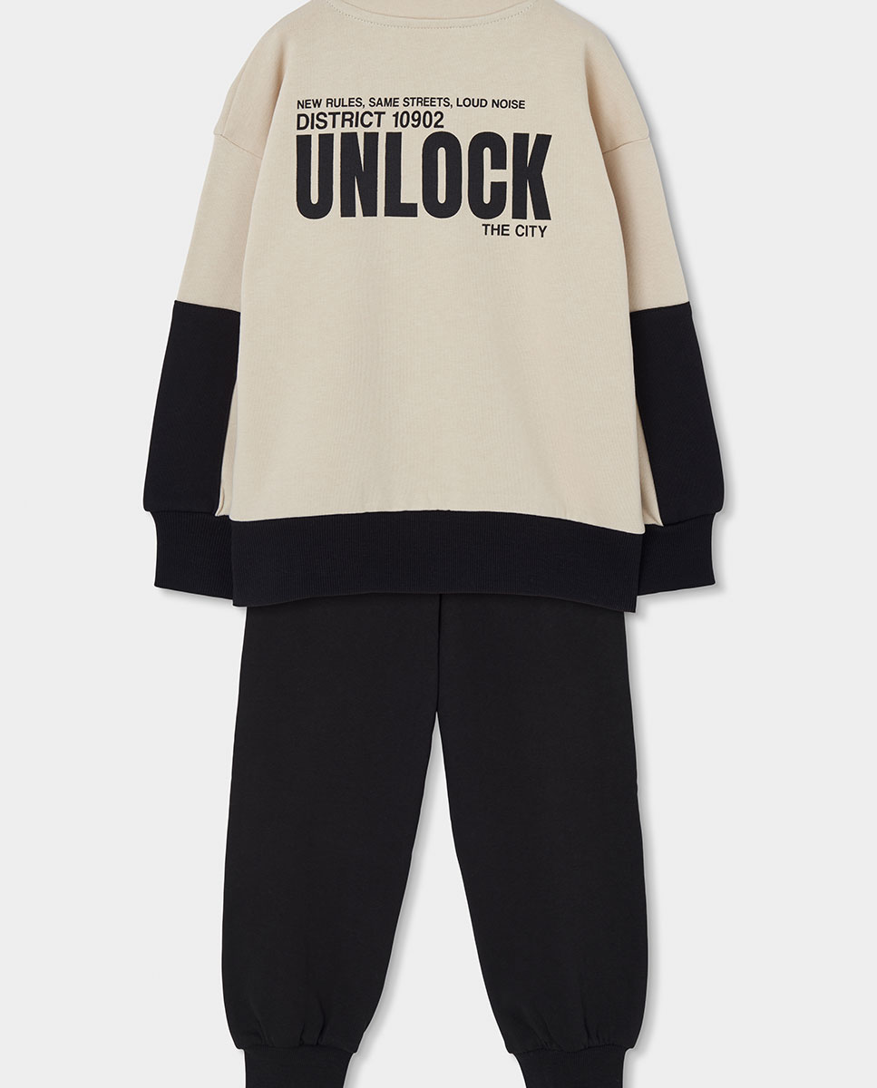Fato de Treino Infantil de Algodão com Fecho Zip Preto / Branco-2