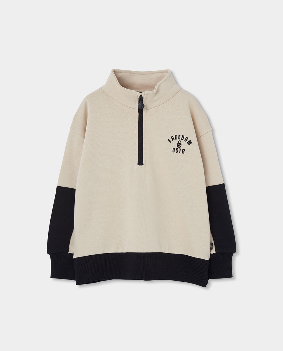 Fato de Treino Infantil de Algodão com Fecho Zip Preto / Branco-3