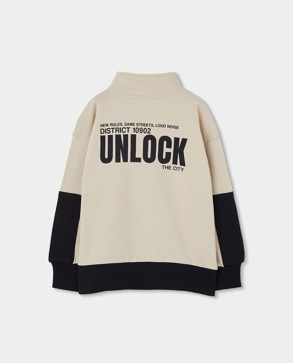 Fato de Treino Infantil de Algodão com Fecho Zip Preto / Branco-5