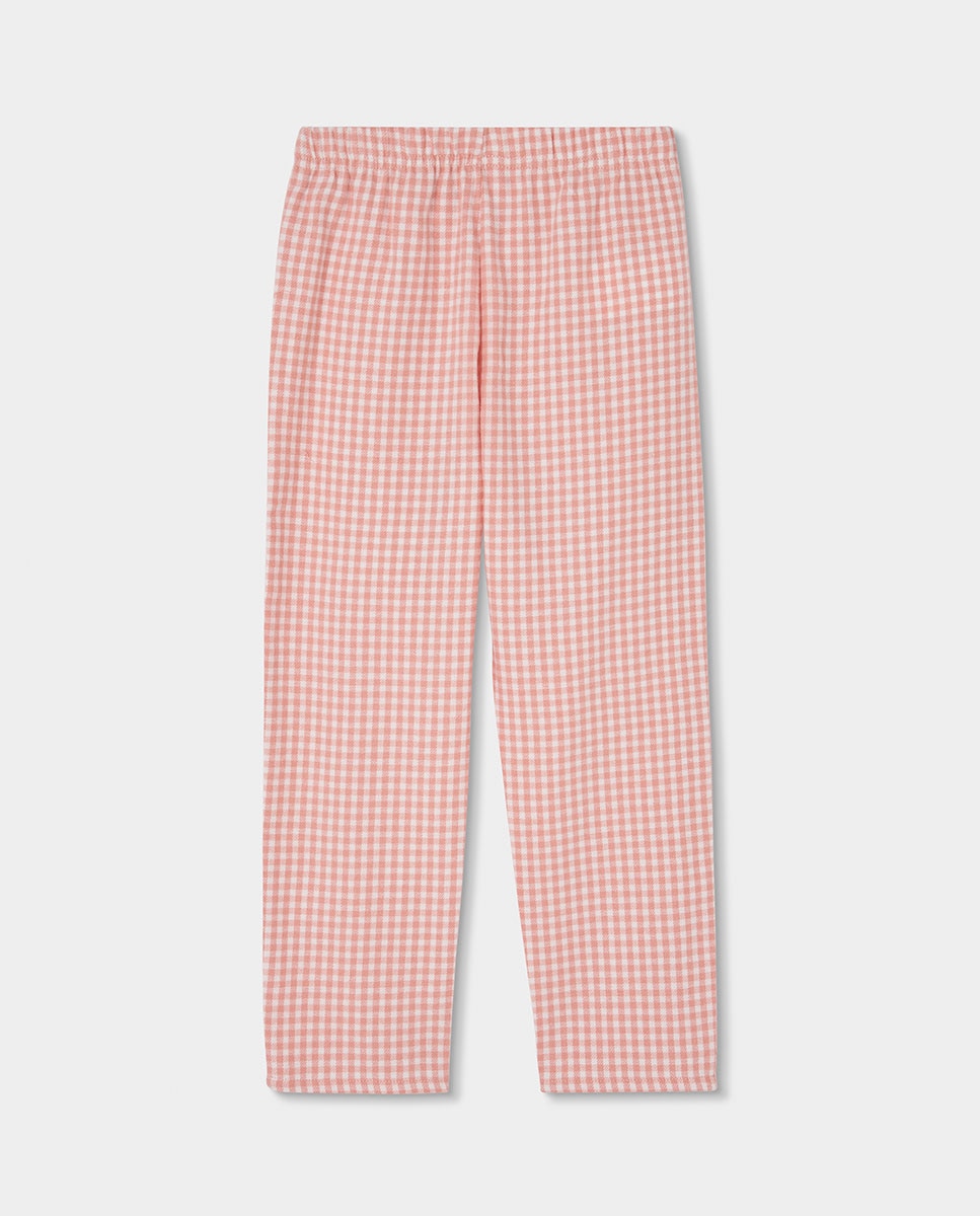 Pijama de Canelado Infantil de Algodão Aos Quadrados Rosa / Branco-6
