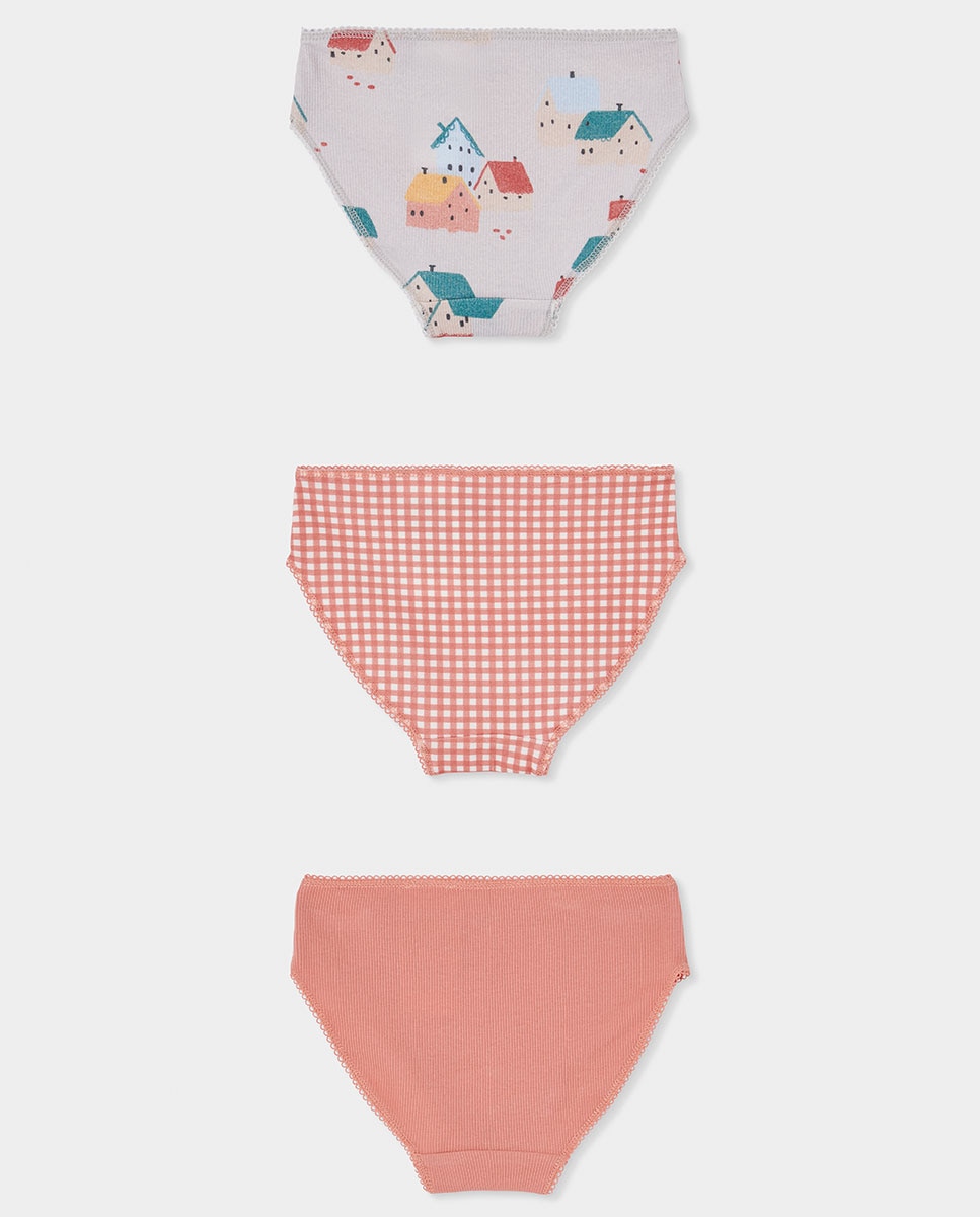 Pack de 3 Cuecas Infantil de Algodão Aos Quadrados Branco / Rosa-2